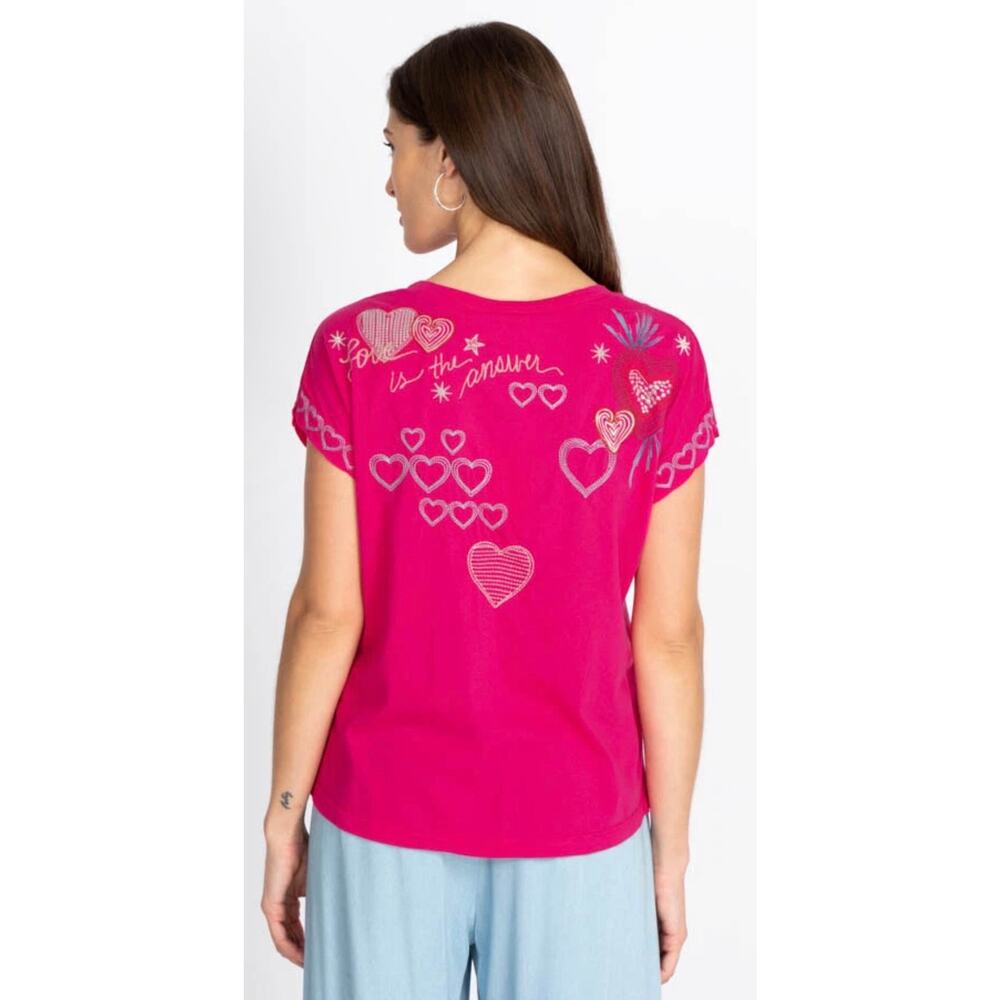 Johnny Was Amour Short Sleeve Embroidered Tee Size Large - Picture 2 of 11